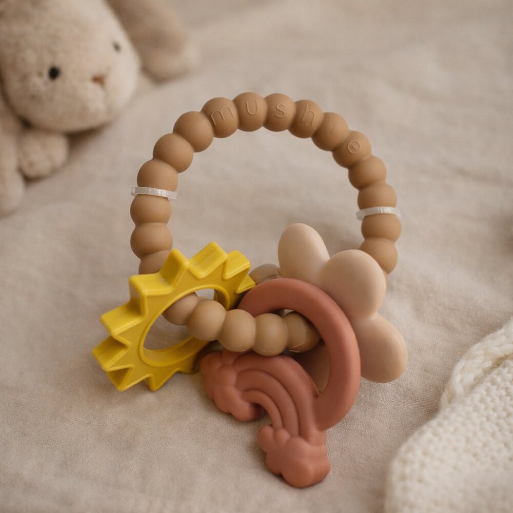 NEW Mushie Nature Teething Ring 3M+ Food Grade Silicone Multi